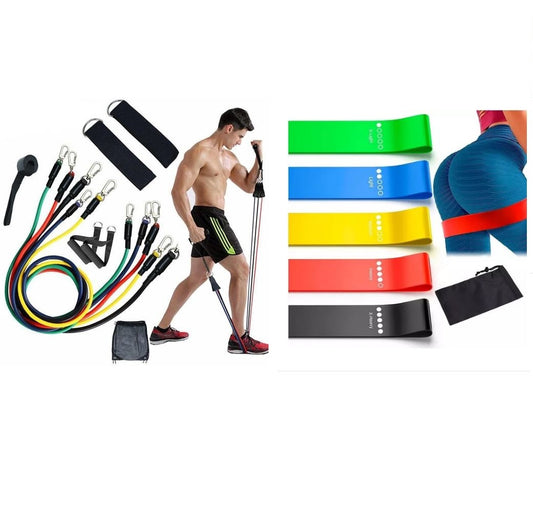 COMBO Cuerdas de Tensión Fitness 11 piezas anclaje - GRATIS SETE DE BANDAS PARA PIERNAS