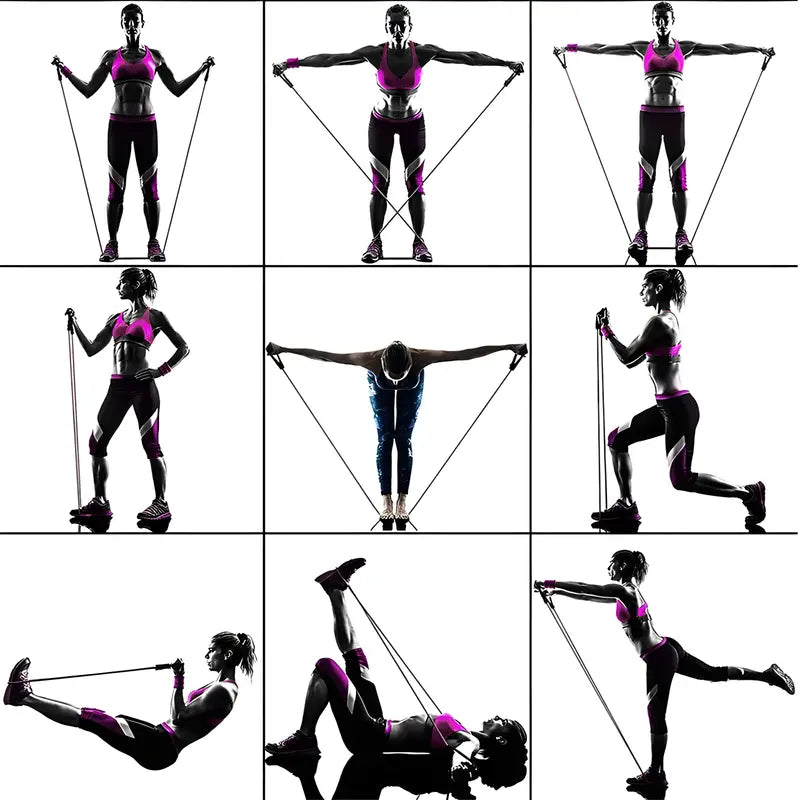 COMBO Cuerdas de Tensión Fitness 11 piezas anclaje - GRATIS SETE DE BANDAS PARA PIERNAS