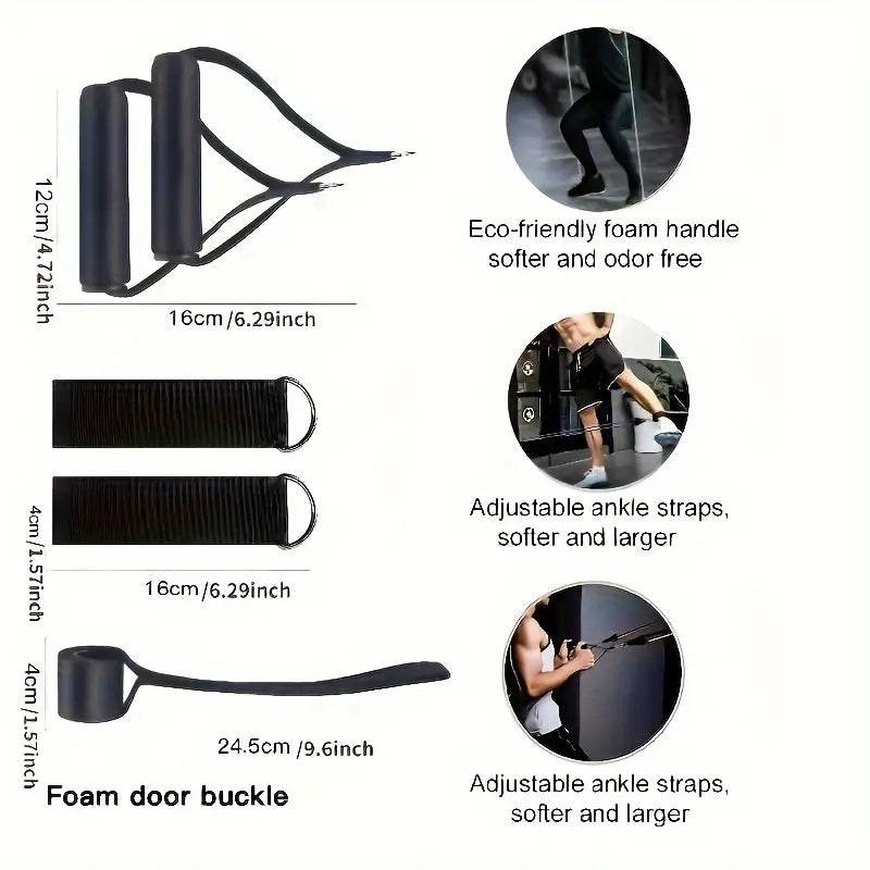 COMBO Cuerdas de Tensión Fitness 11 piezas anclaje - GRATIS SETE DE BANDAS PARA PIERNAS